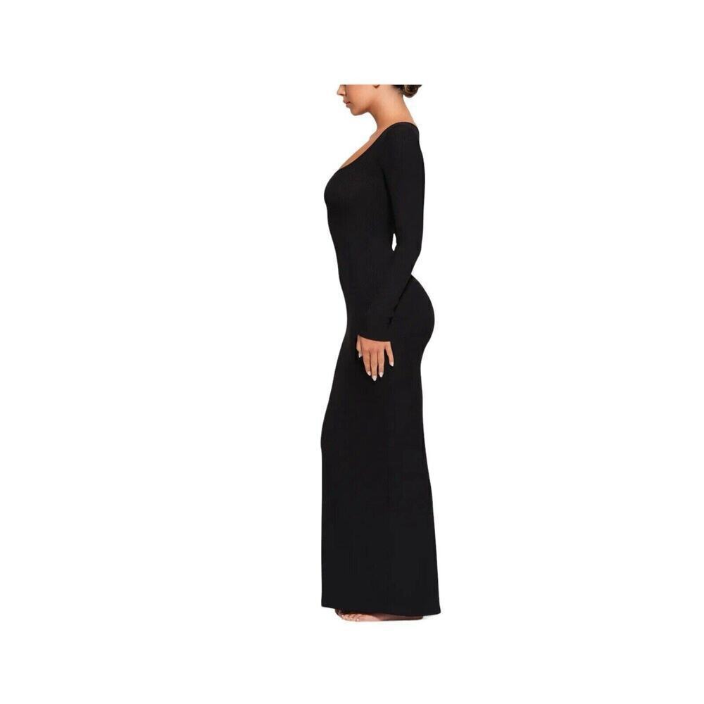 Skims Women's Solid Soft Lounge Long Sleeve Dress Onyx Size Medium NWT - Picture 3 of 7